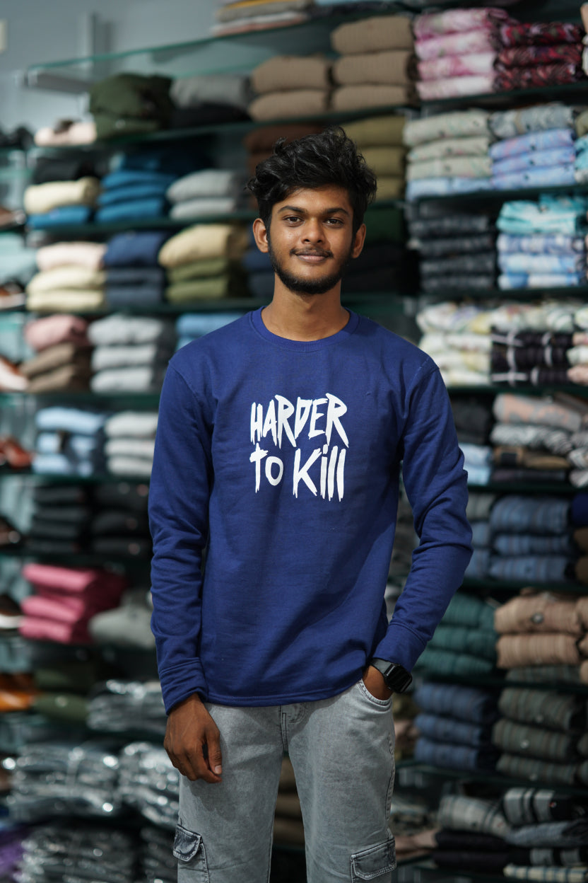 Full Sleeve HARDER TO KILL Back Printed Round Neck Mens Tshirt -Navy Blue-7 Man