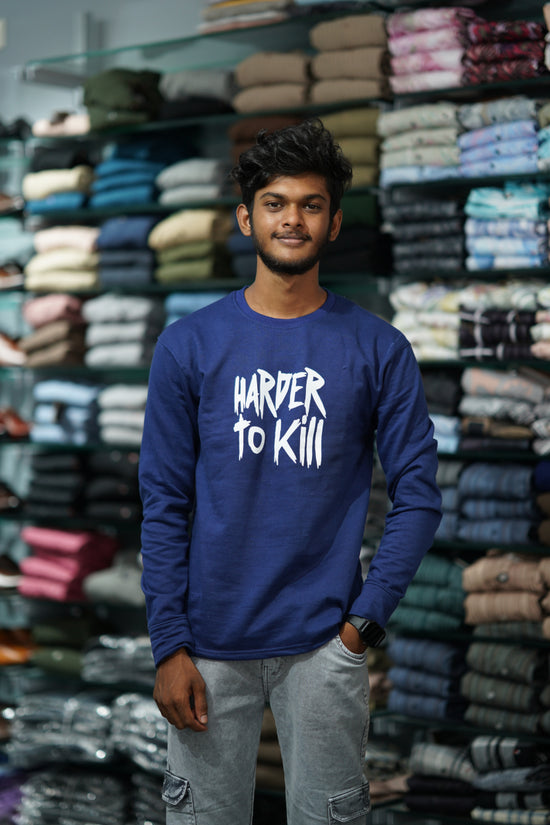 Full Sleeve HARDER TO KILL Back Printed Round Neck Mens Tshirt -Navy Blue-7 Man