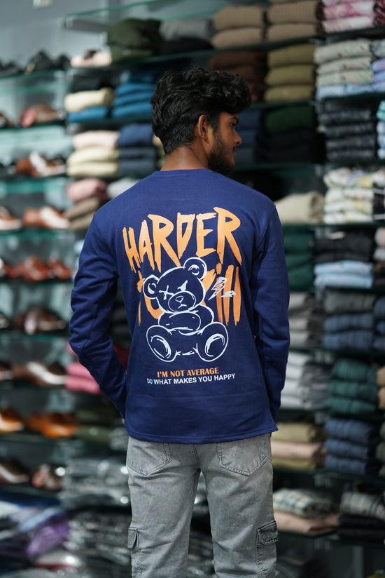 Full Sleeve HARDER TO KILL Back Printed Round Neck Mens Tshirt -Navy Blue-7 Man