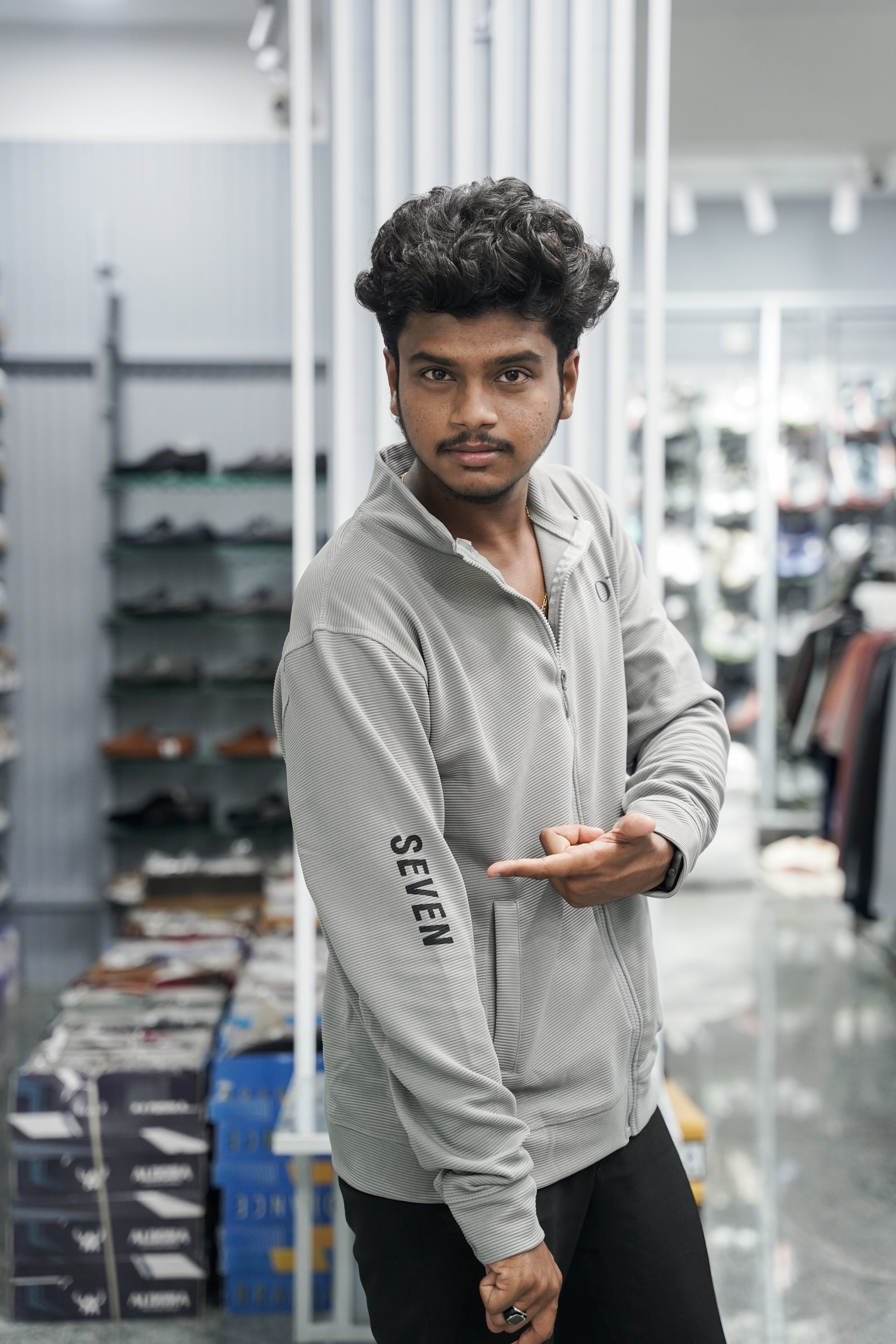 Full Sleeve High Neck Full Zipper Korean Tshirt for Men - Ash