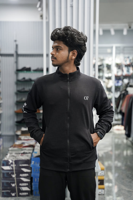 Full Sleeve High Neck Full Zipper Korean Tshirt for Men - Black
