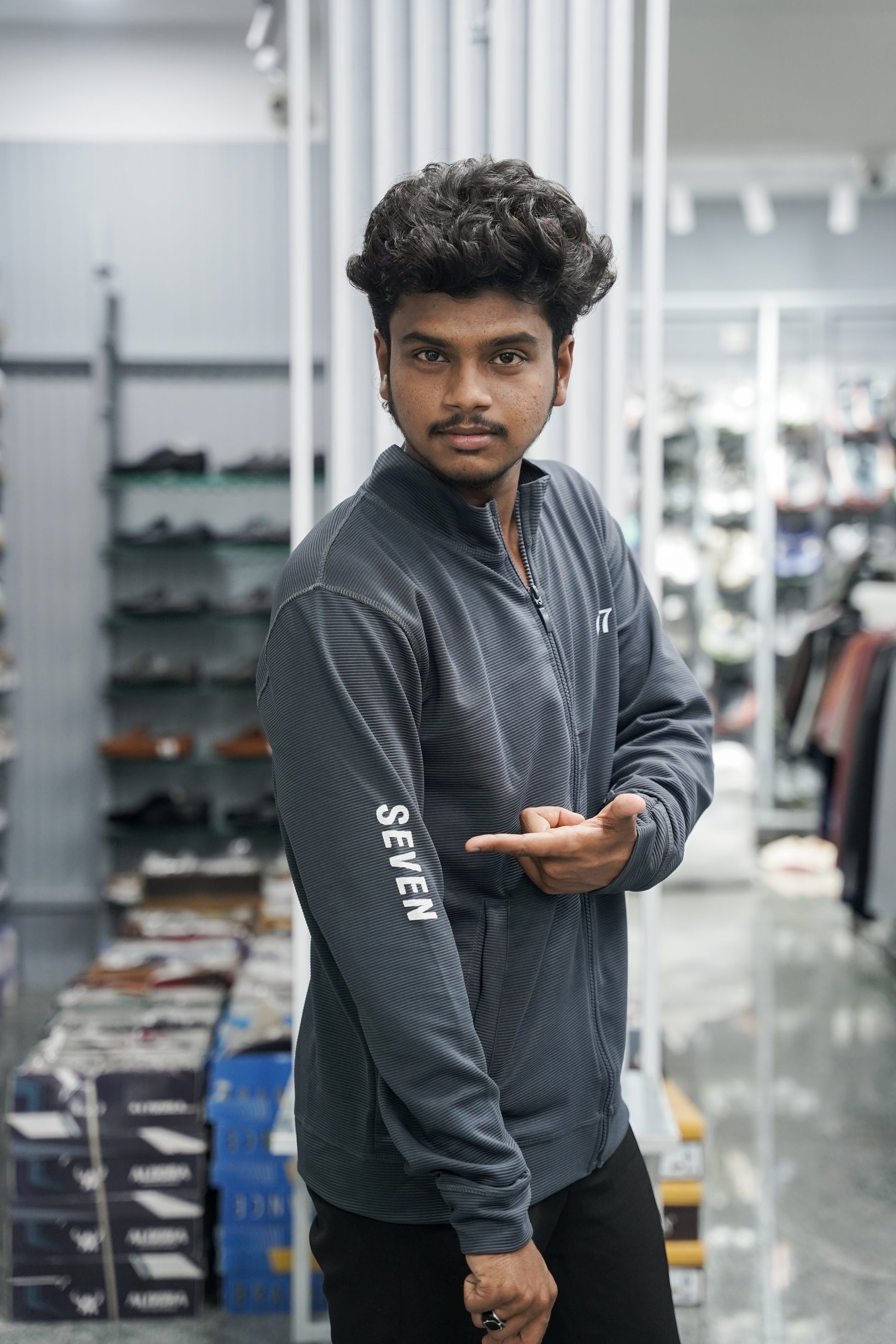 Full Sleeve High Neck Full Zipper Korean Tshirt for Men - Dark Grey