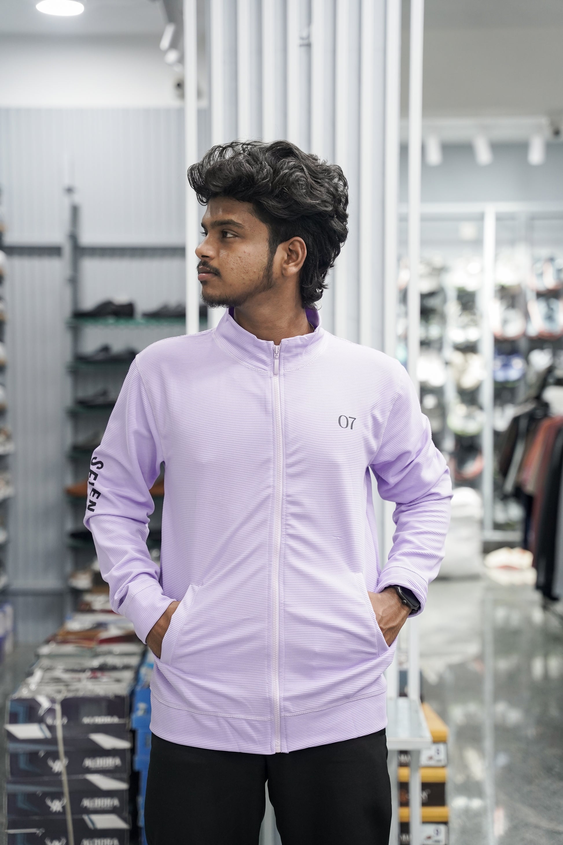 Full Sleeve High Neck Full Zipper Korean Tshirt for Men - Purple
