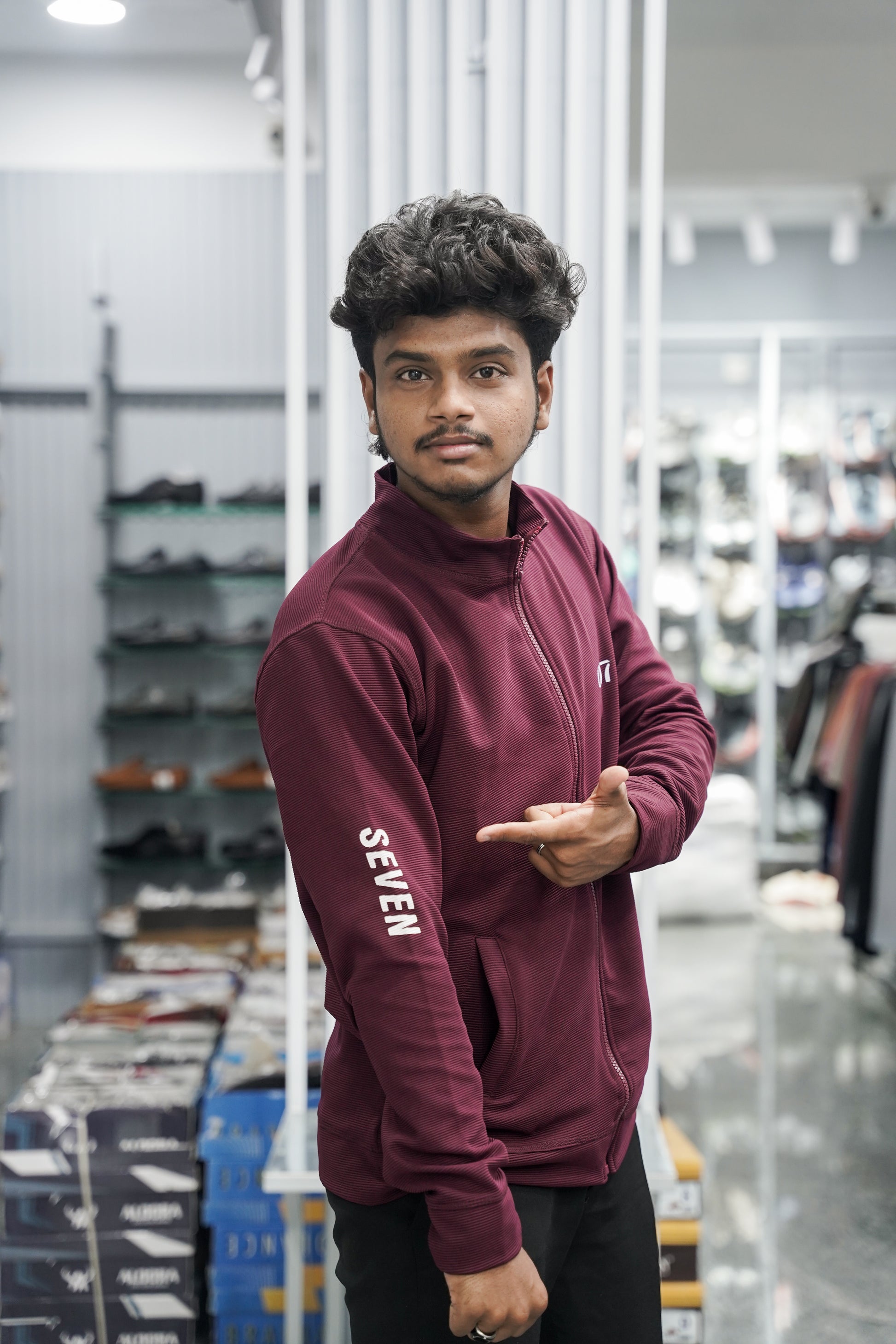 Full Sleeve High Neck Full Zipper Korean Tshirt for Men - Maroon