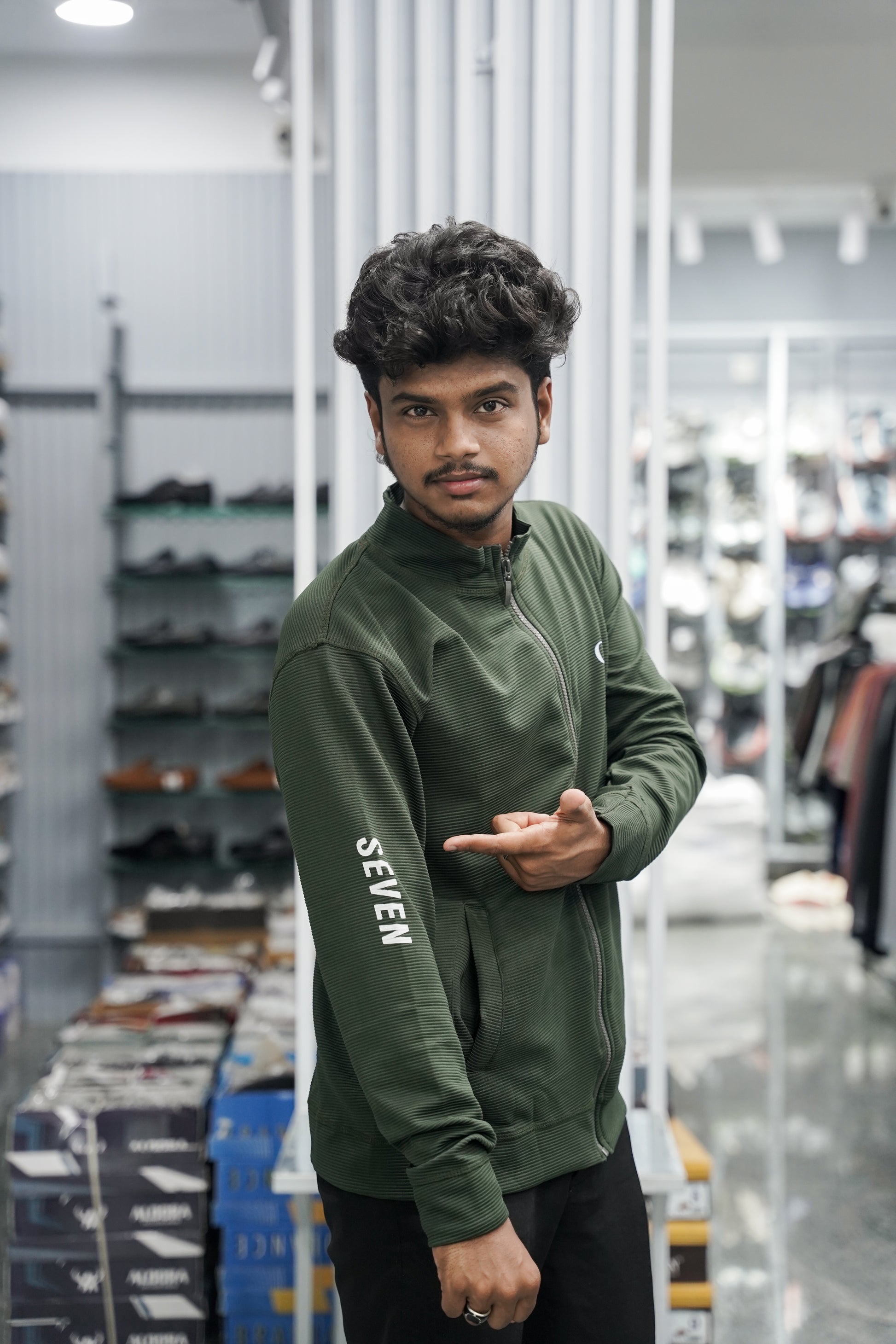 Full Sleeve High Neck Full Zipper Korean Tshirt for Men - Mehandi Green