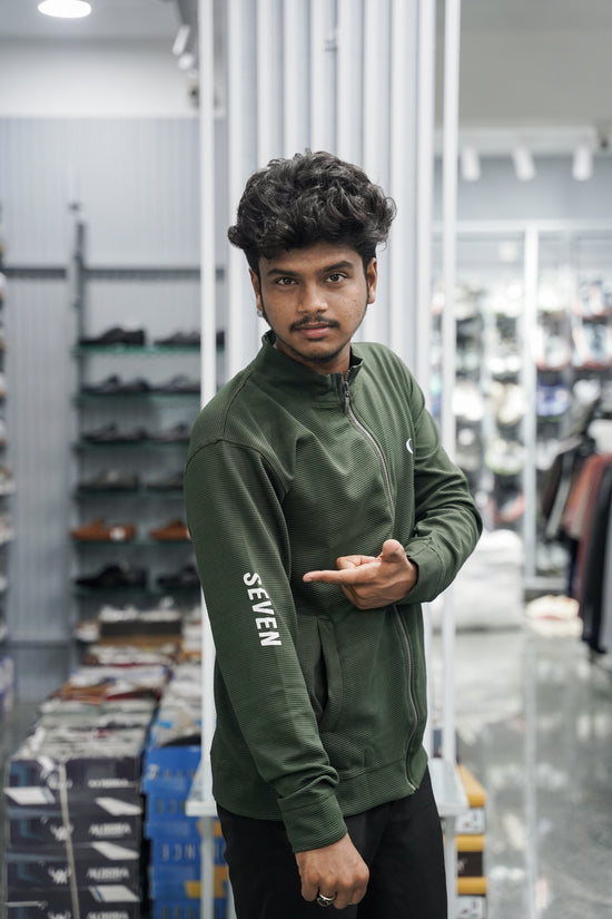 Full Sleeve High Neck Full Zipper Korean Tshirt for Men - Mehandi Green
