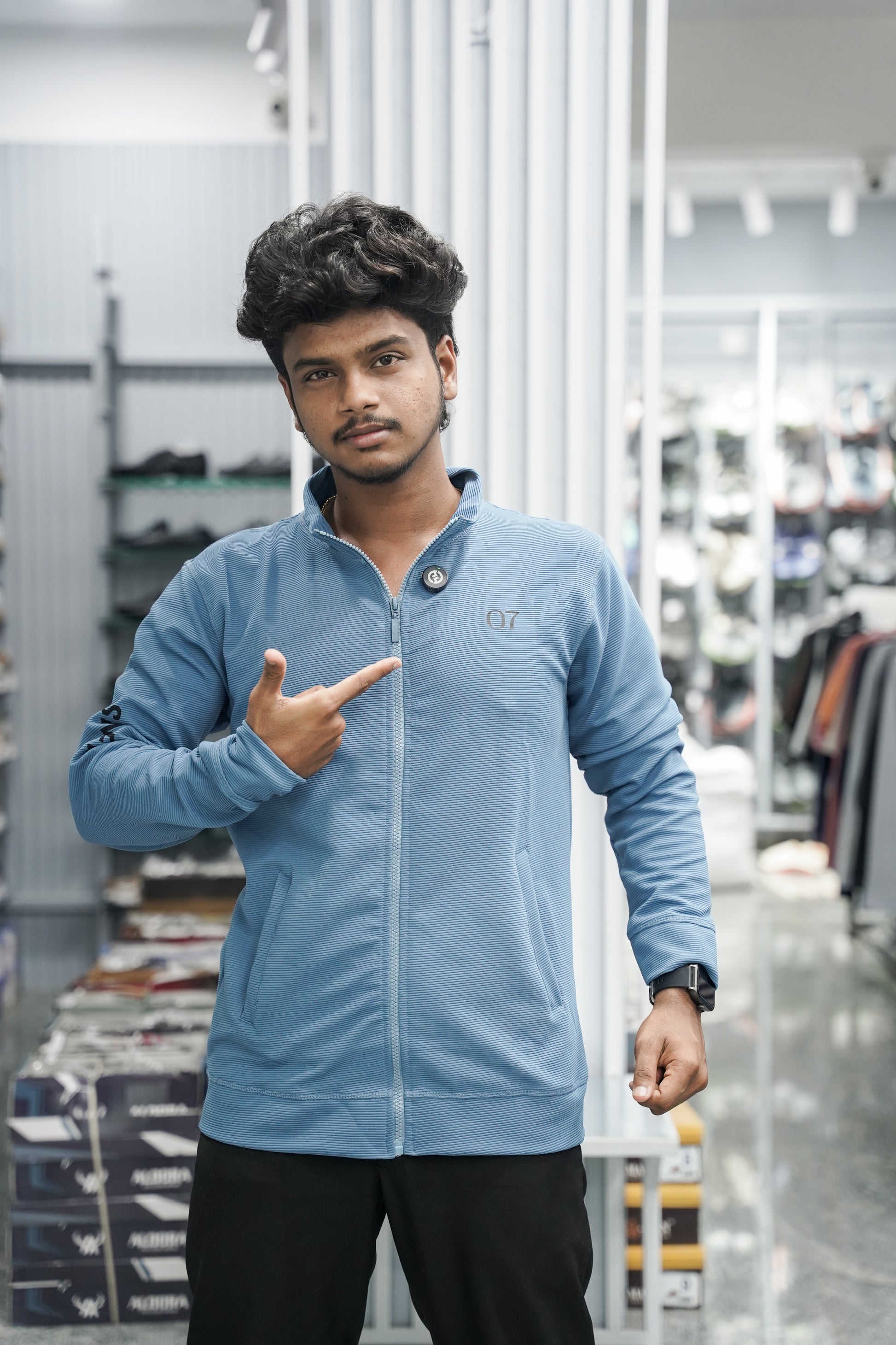 Full Sleeve High Neck Full Zipper Korean Tshirt for Men - Sky Blue