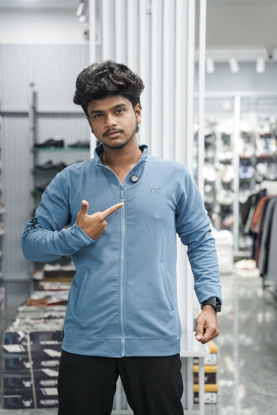 Full Sleeve High Neck Full Zipper Korean Tshirt for Men - Sky Blue