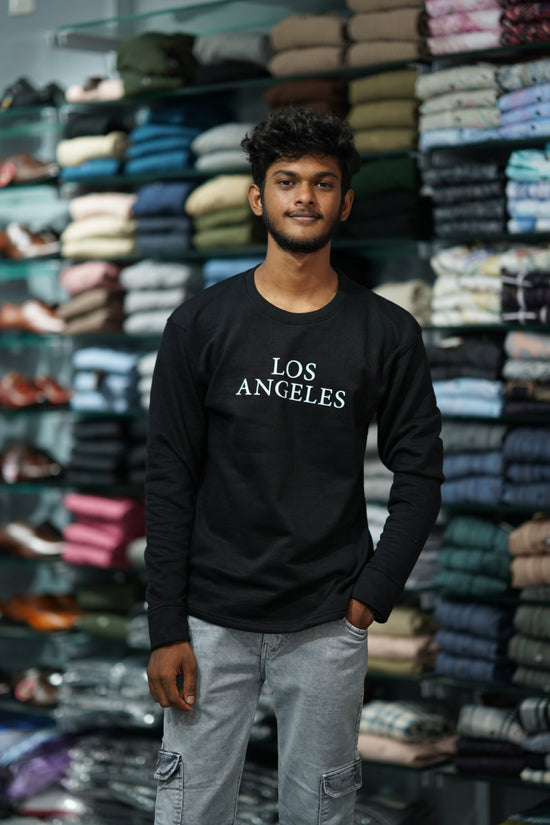 Full Sleeve LOS ANGELES Back Printed Round Neck Mens Tshirt - Black-7 Man