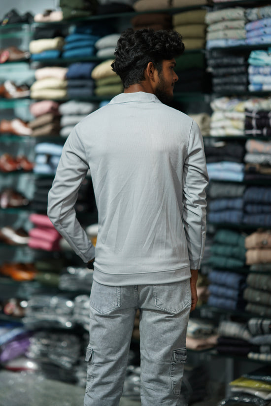 Full Sleeve MARIO RIB Korean Zipper Tshirt - Ash-7 Man