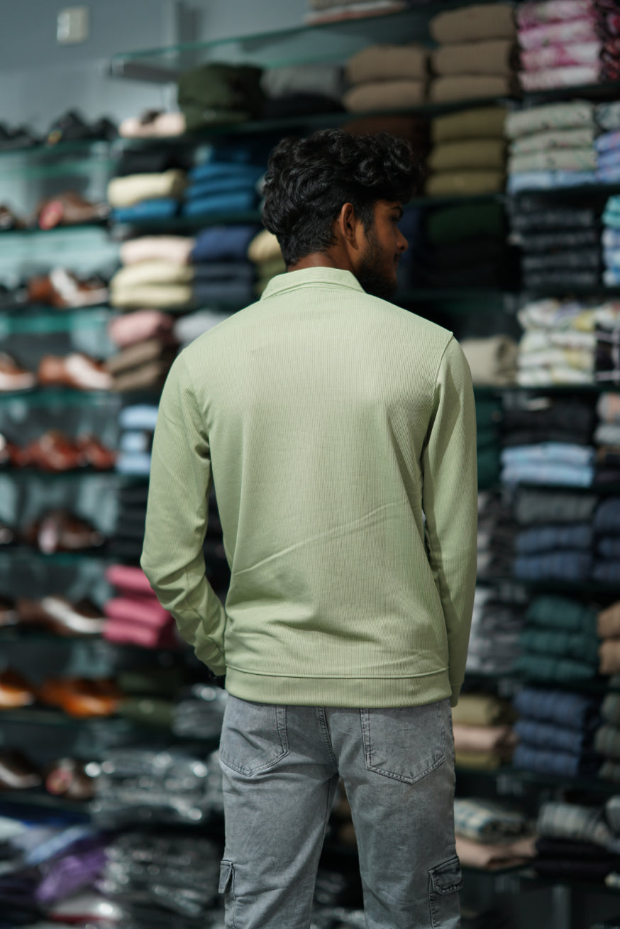 Full Sleeve MARIO RIB Korean Zipper Tshirt - Pista Green-7 Man