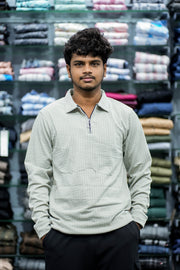 Full Sleeve Men's Casual Wear Textured Zipper Collar T- Shirt – Ash-7 Man