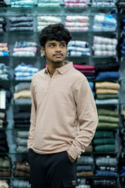 Full Sleeve Men's Casual Wear Square Zipper Collar T- Shirt – Peach-T-Shirt-7 Man