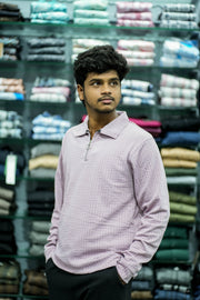 Full Sleeve Men's Casual Wear Textured Zipper Collar T- Shirt – Pink-7 Man