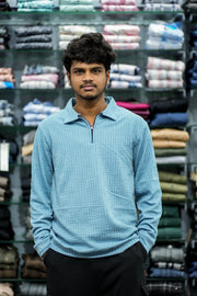 Full Sleeve Men's Casual Wear Textured Zipper Collar T- Shirt – Sky Blue-7 Man