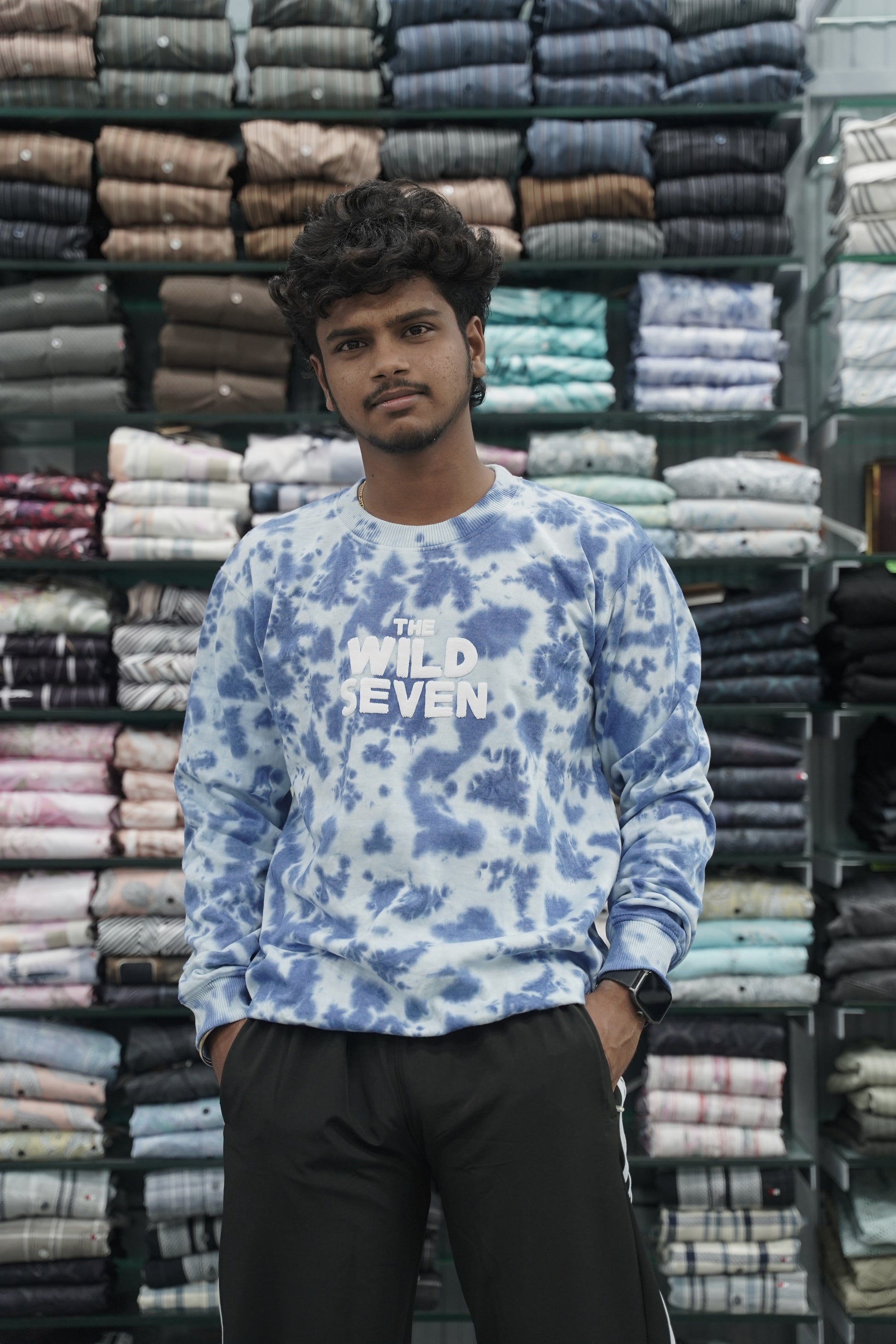 Full Sleeve Mens Tshirt with Round Neck Wild Seven Printed - Ink Blue-7 Man