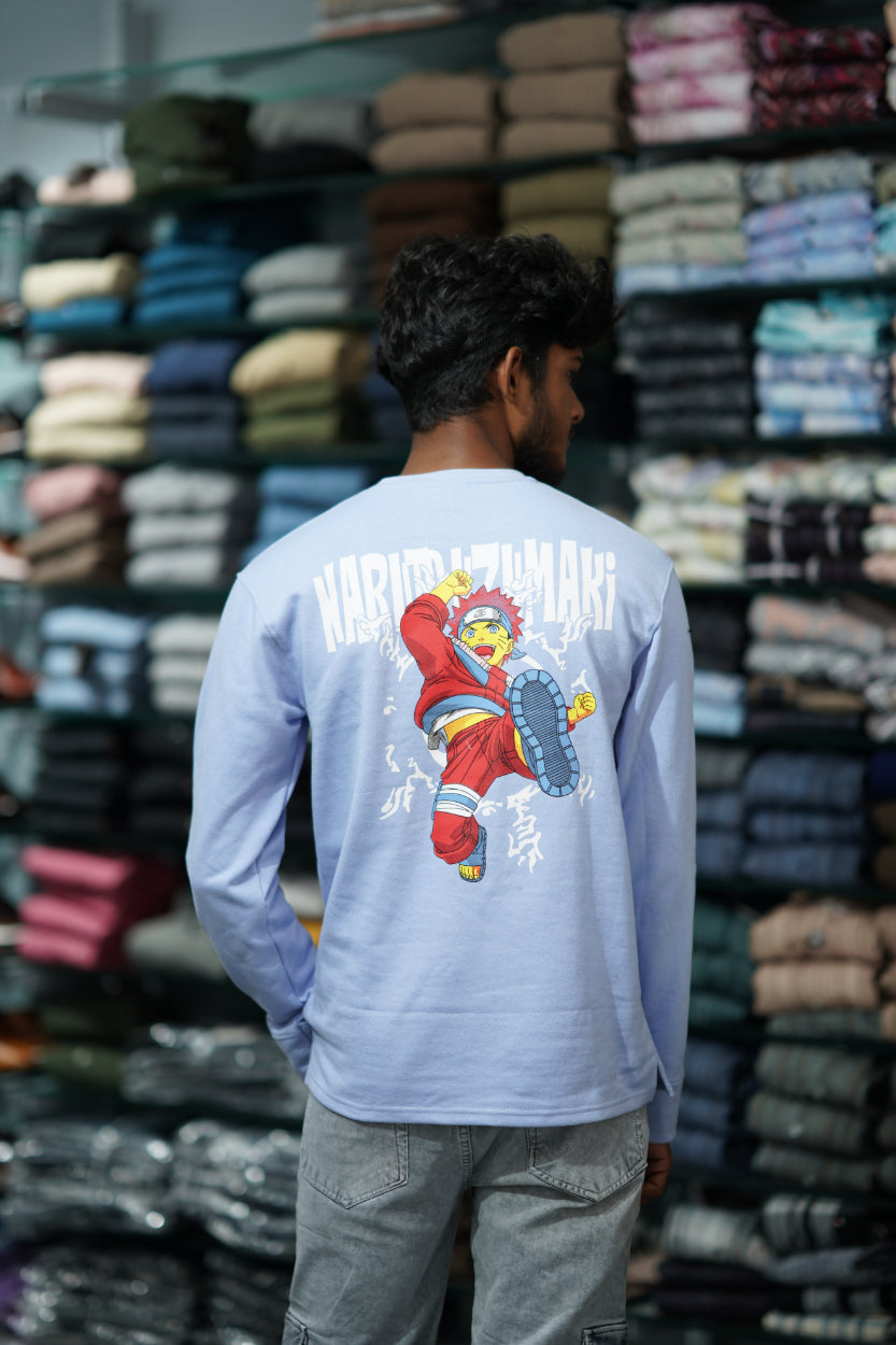 Full Sleeve NARUTO UZUMARI Back Printed Round Neck Mens Tshirt - Blue-7 Man
