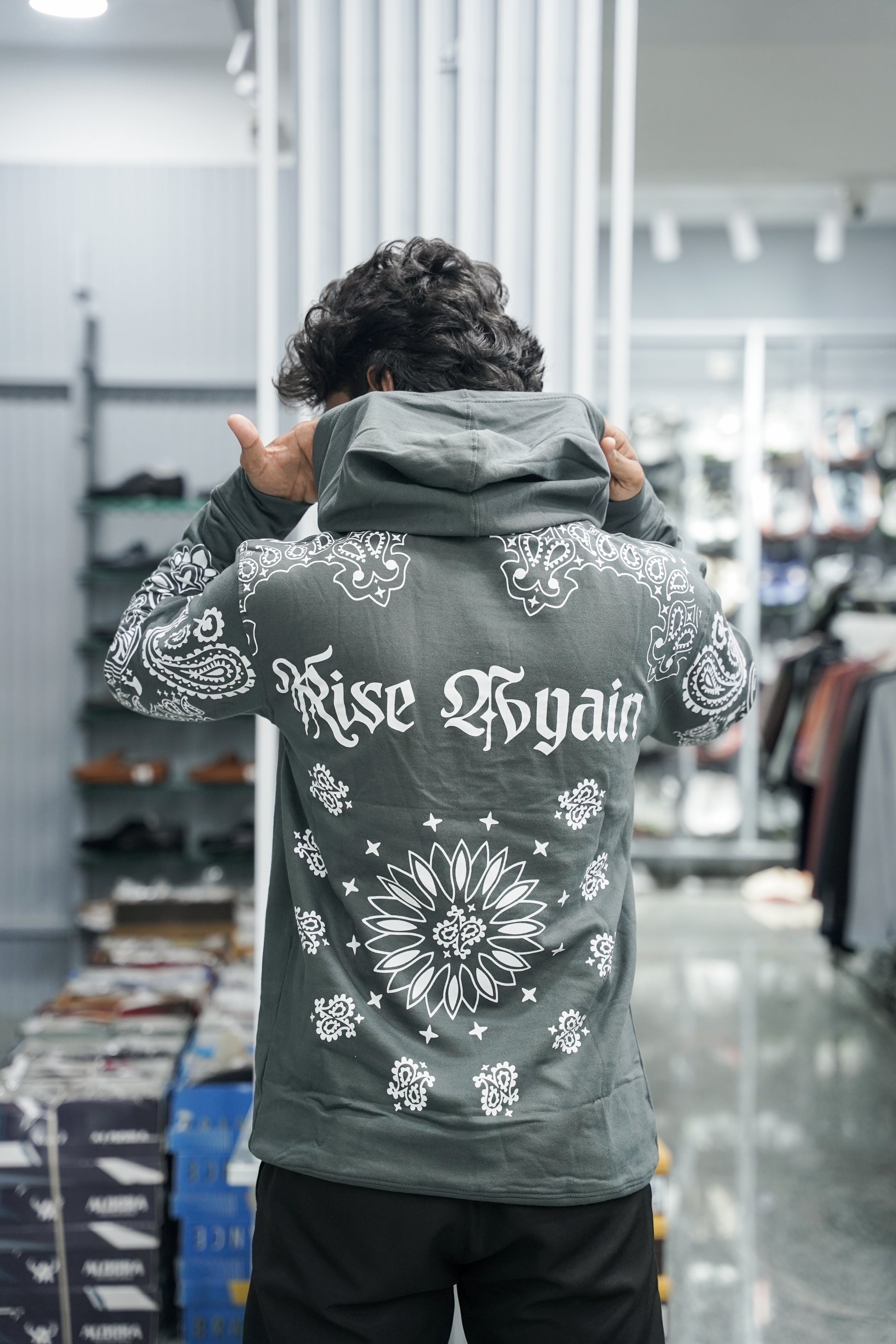 Full Sleeve Oversized Printed Hoodies & Sweatshirts - Raise Again - Grey-7 Man