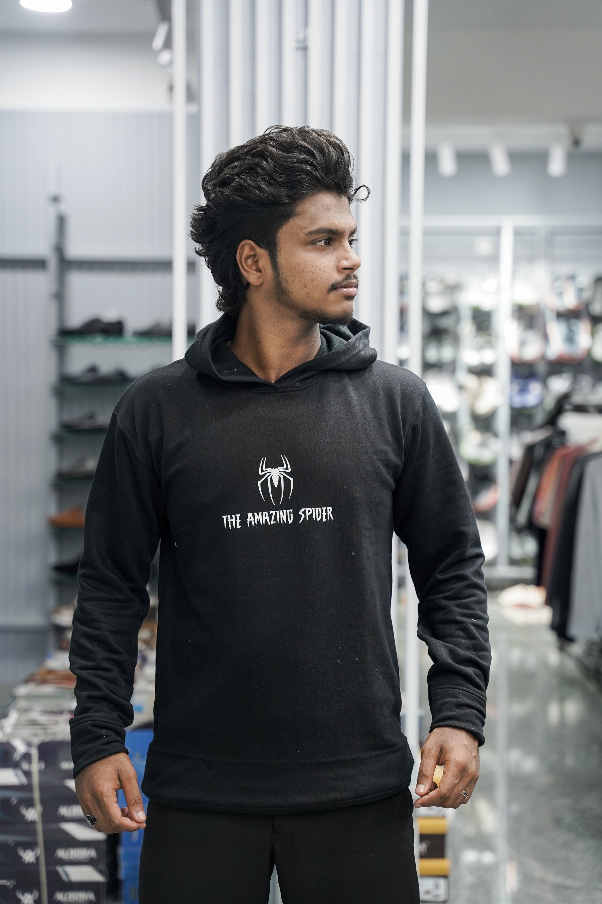 Full Sleeve Oversized Printed Hoodies & Sweatshirts - Spider - Black-7 Man