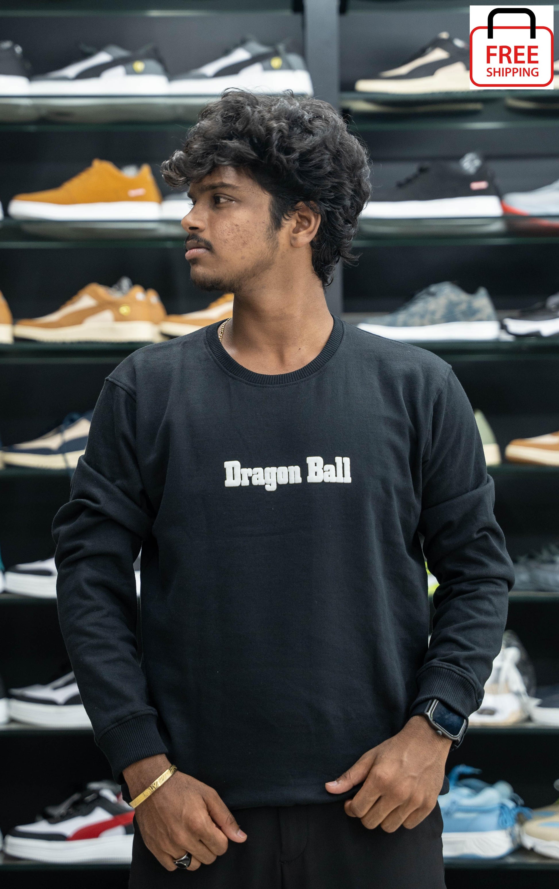 Full Sleeve Round Neck DRAGON BALL Printed Mens Tshirt - Black