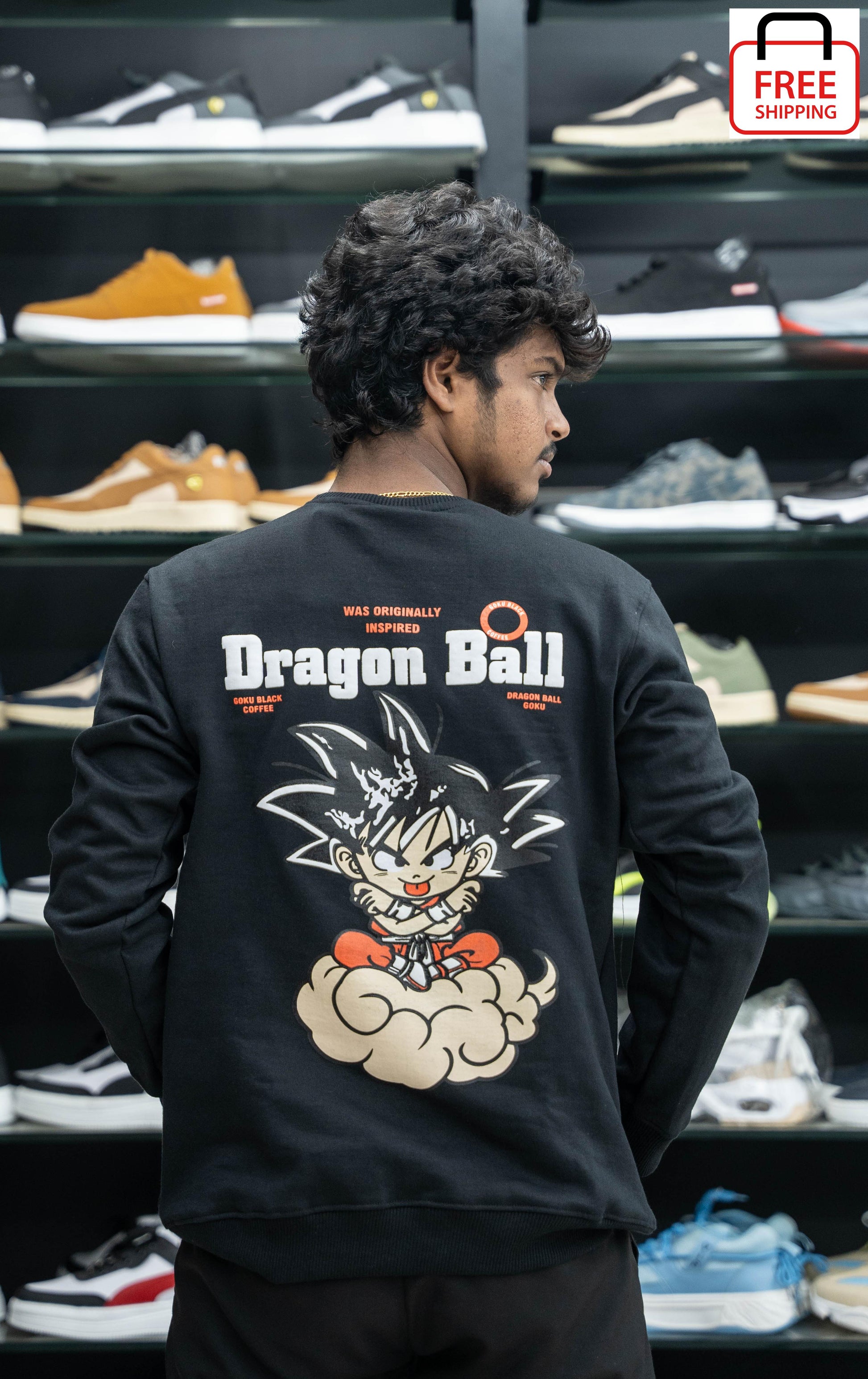 Full Sleeve Round Neck DRAGON BALL Printed Mens Tshirt - Black