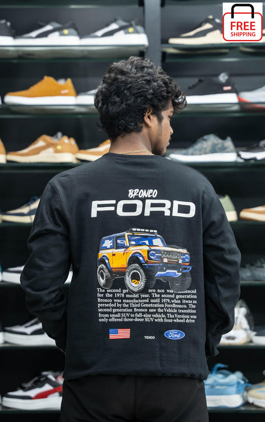 Full Sleeve Round Neck FORD Printed Mens Tshirt - Black