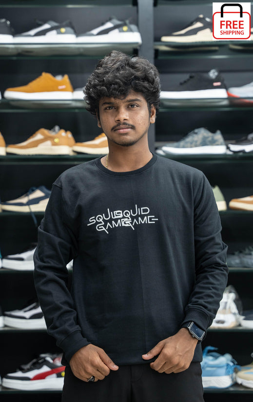 Full Sleeve Round Neck SQUID GAME Printed Mens Tshirt - Black