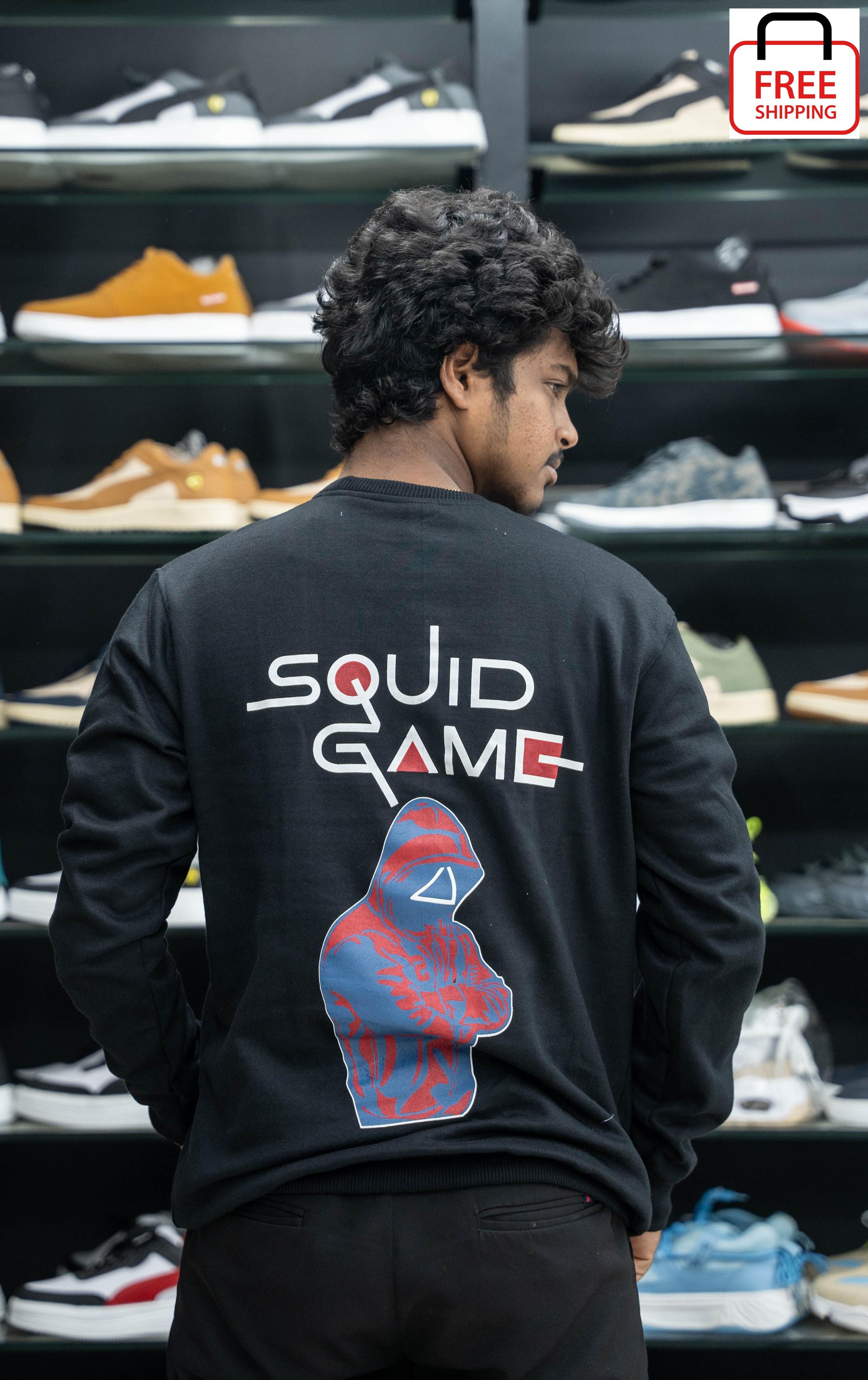 Full Sleeve Round Neck SQUID GAME Printed Mens Tshirt - Black