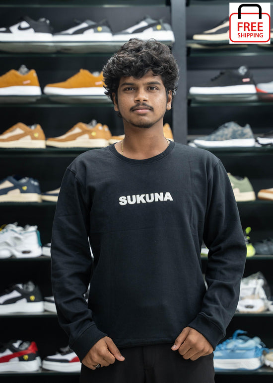Full Sleeve Round Neck SUKUNA Printed Mens Tshirt - Black