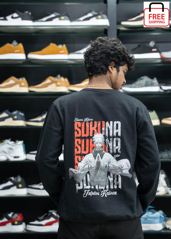 Full Sleeve Round Neck SUKUNA Printed Mens Tshirt - Black