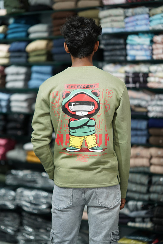 Full Sleeve WAVE UP Back Printed Round Neck Mens Tshirt - Pista Green-7 Man