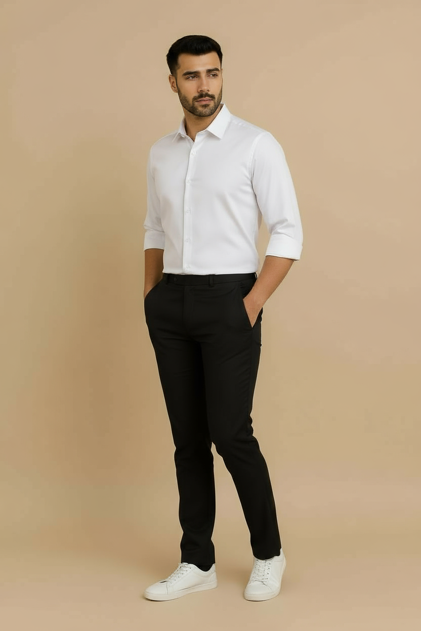 Clubwear Full sleeve Shirt and Polo fit Pant Combo Offer for Men - White & Black