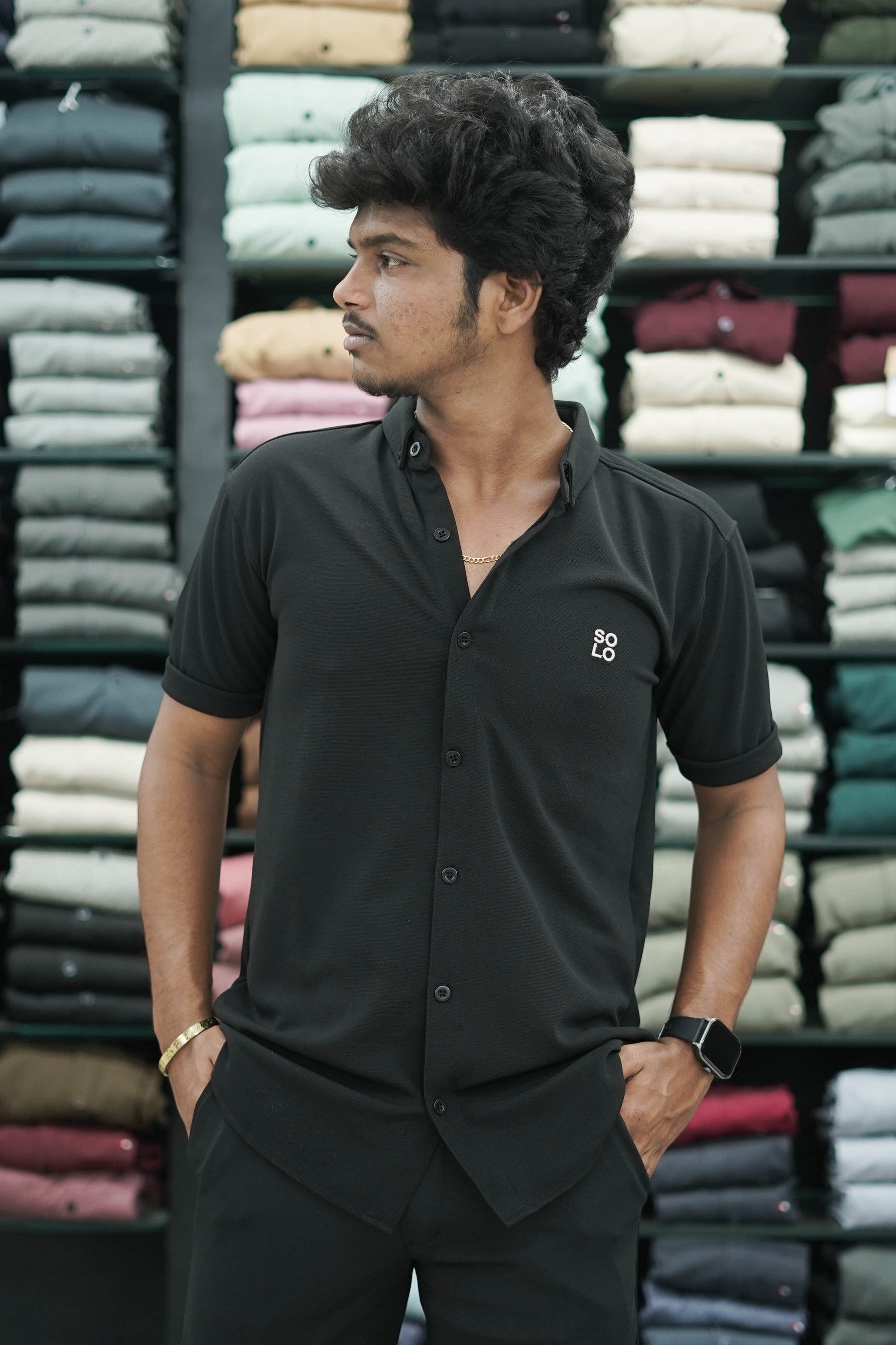 Half Sleeve 07 Lycra Shirt for Men - Black