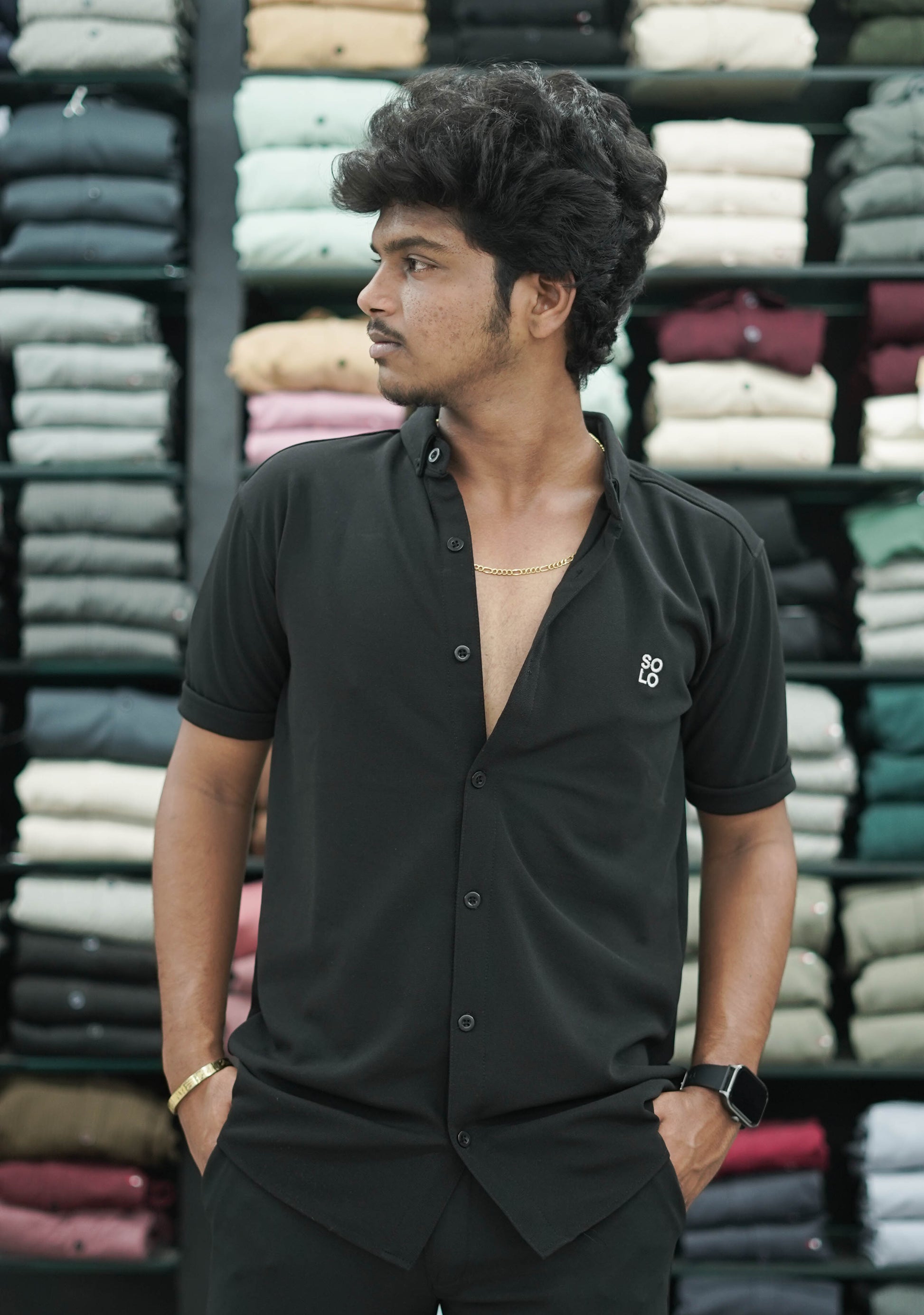 Half Sleeve 07 Lycra Shirt for Men - Black