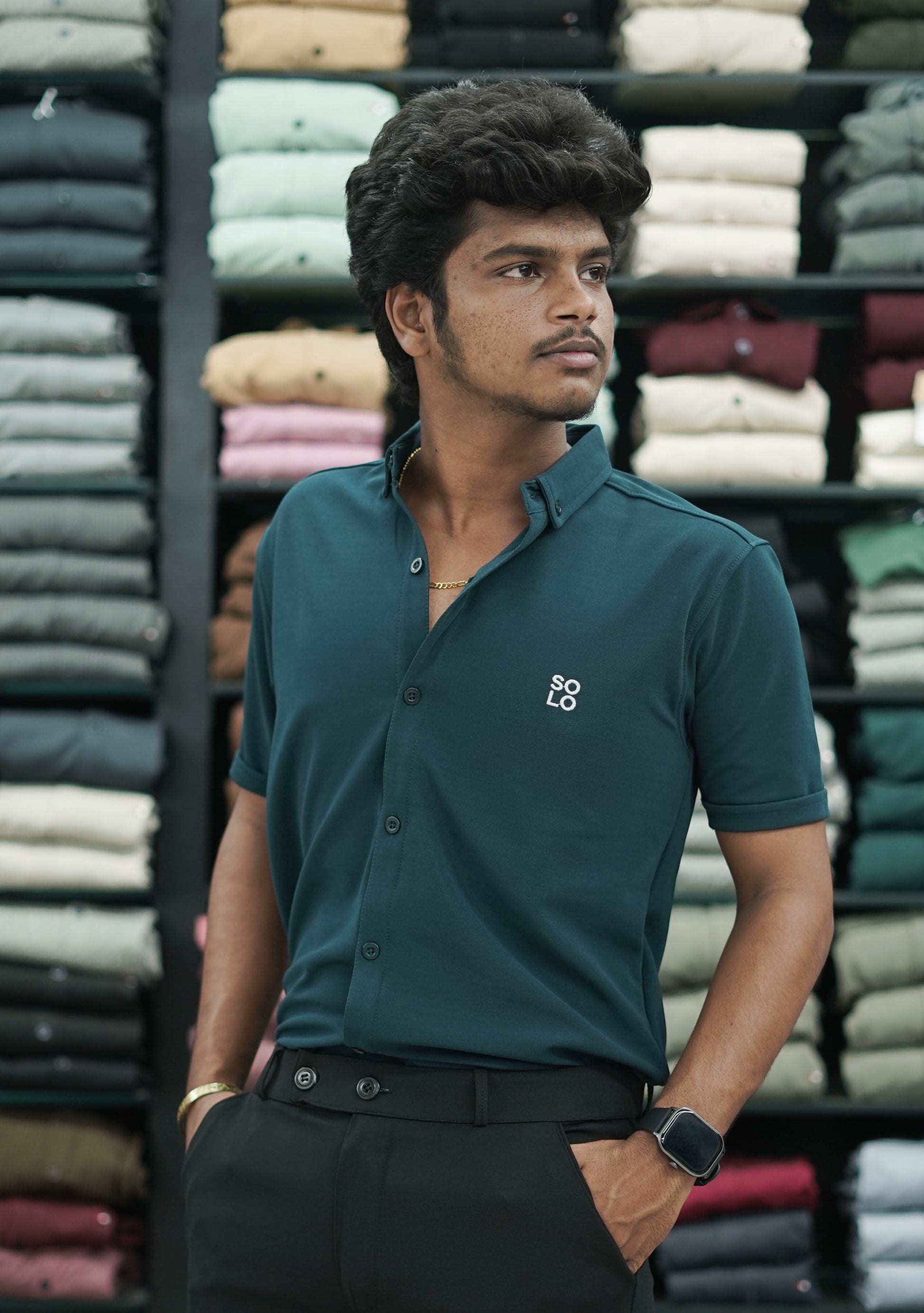 Half Sleeve 07 Lycra Shirt for Men - Bottle Green