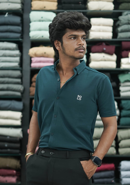 Men’s Half Sleeve 07 Lycra Shirt | Stretch Fit Casual Wear - Bottle Green