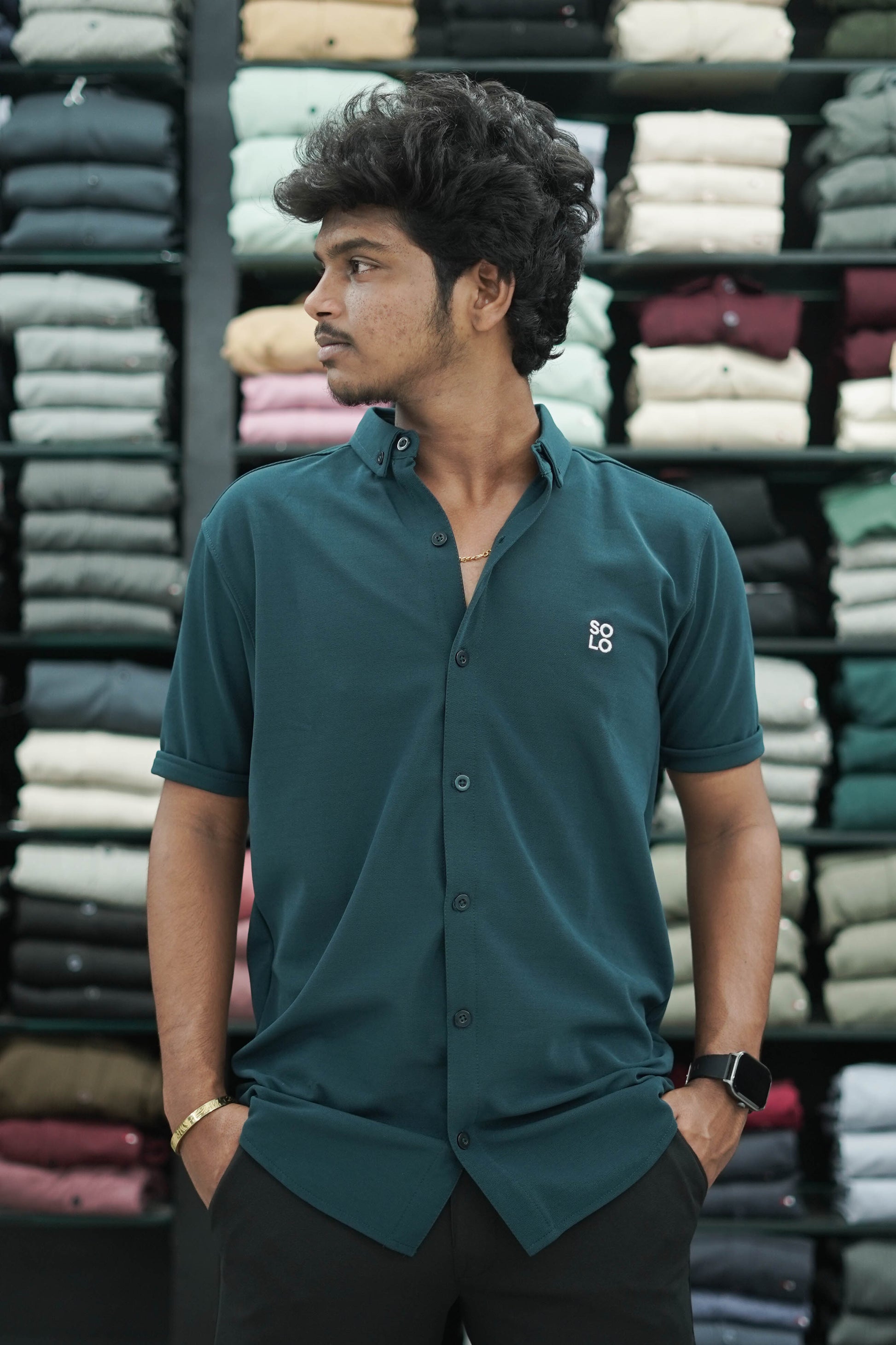 Half Sleeve 07 Lycra Shirt for Men - Bottle Green