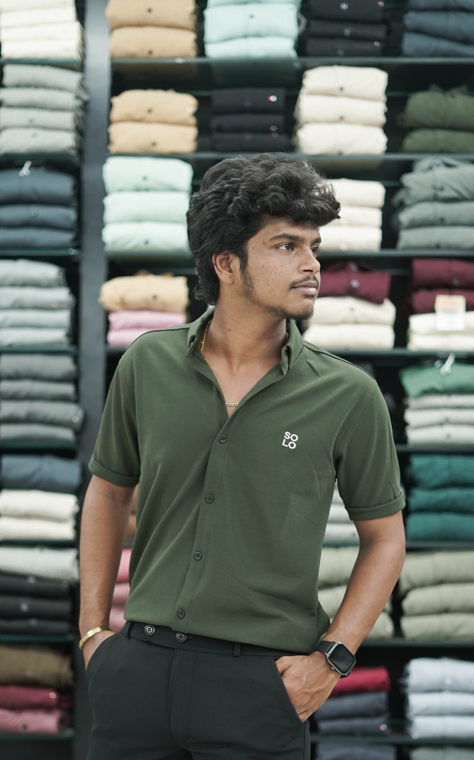 Half Sleeve 07 Lycra Shirt for Men - Mehandhi Green
