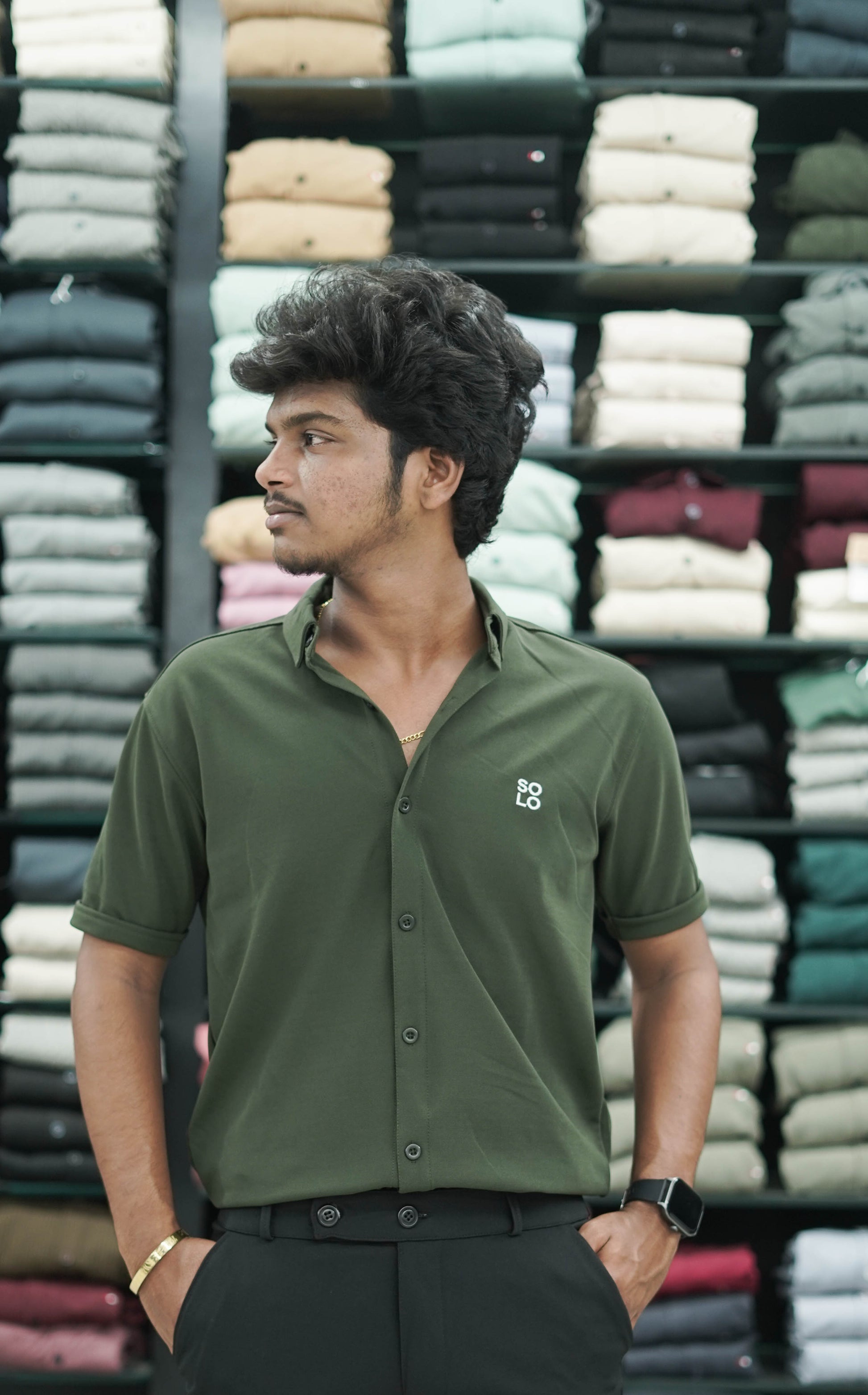 Half Sleeve 07 Lycra Shirt for Men - Mehandhi Green