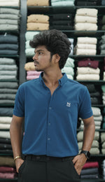 Load image into Gallery viewer, Half Sleeve 07 Lycra Shirt for Men - Petrol Blue
