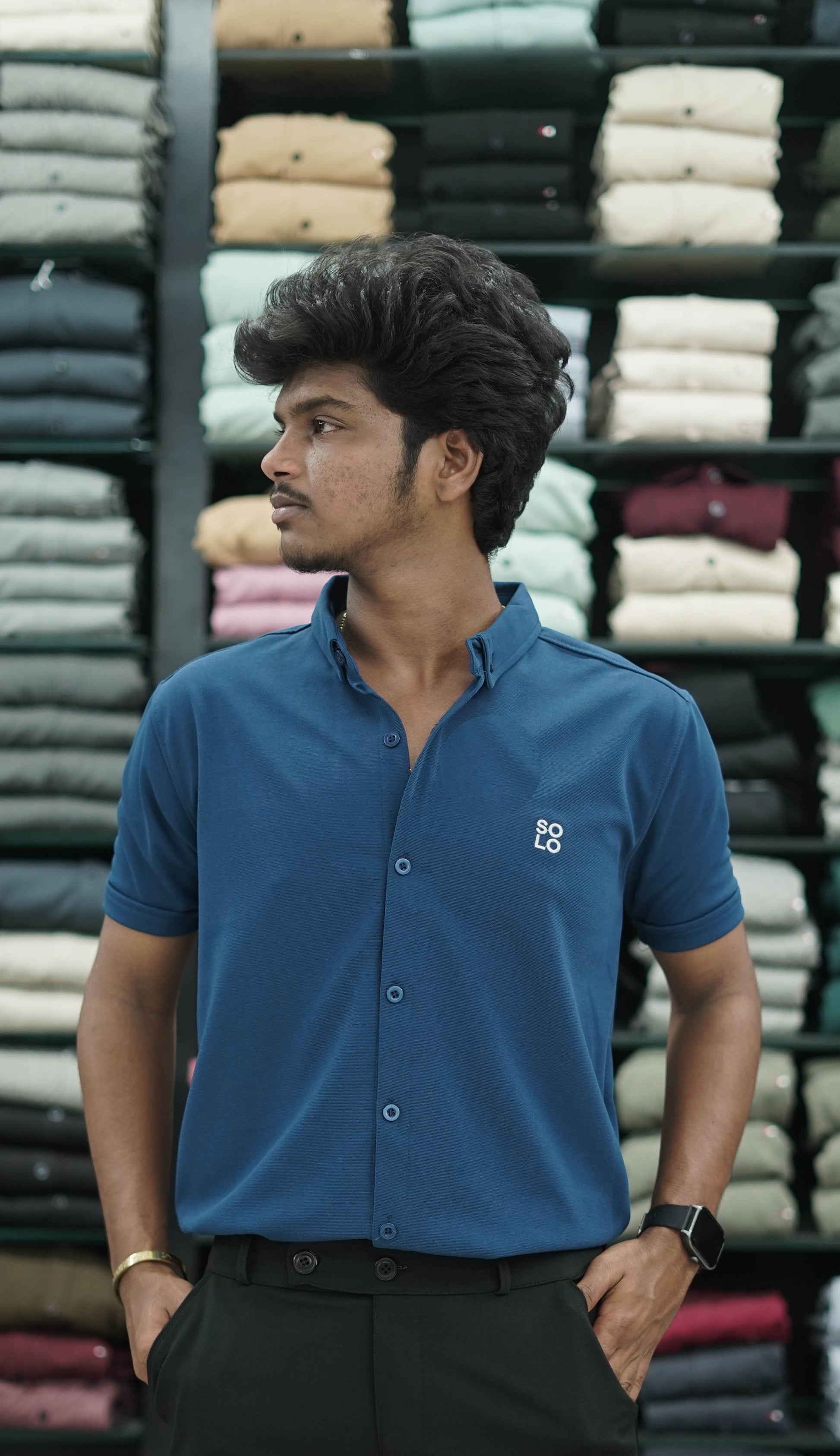 Half Sleeve 07 Lycra Shirt for Men - Petrol Blue