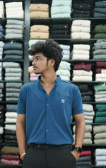 Load image into Gallery viewer, Half Sleeve 07 Lycra Shirt for Men - Petrol Blue
