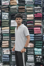 Korean Style Men's Short Sleeve T-Shirt with Zipper Collar - Ash-7 Man