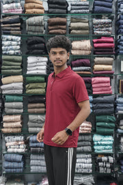 Korean Style Men's Short Sleeve T-Shirt with Zipper Collar - Maroon-7 Man