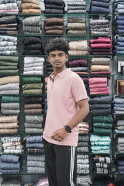 Korean Style Men's Short Sleeve T-Shirt with Zipper Collar - Pink-7 Man