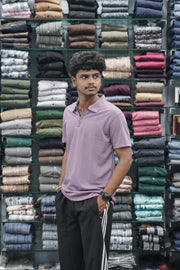 Korean Style Men's Short Sleeve T-Shirt with Zipper Collar - Purple-7 Man