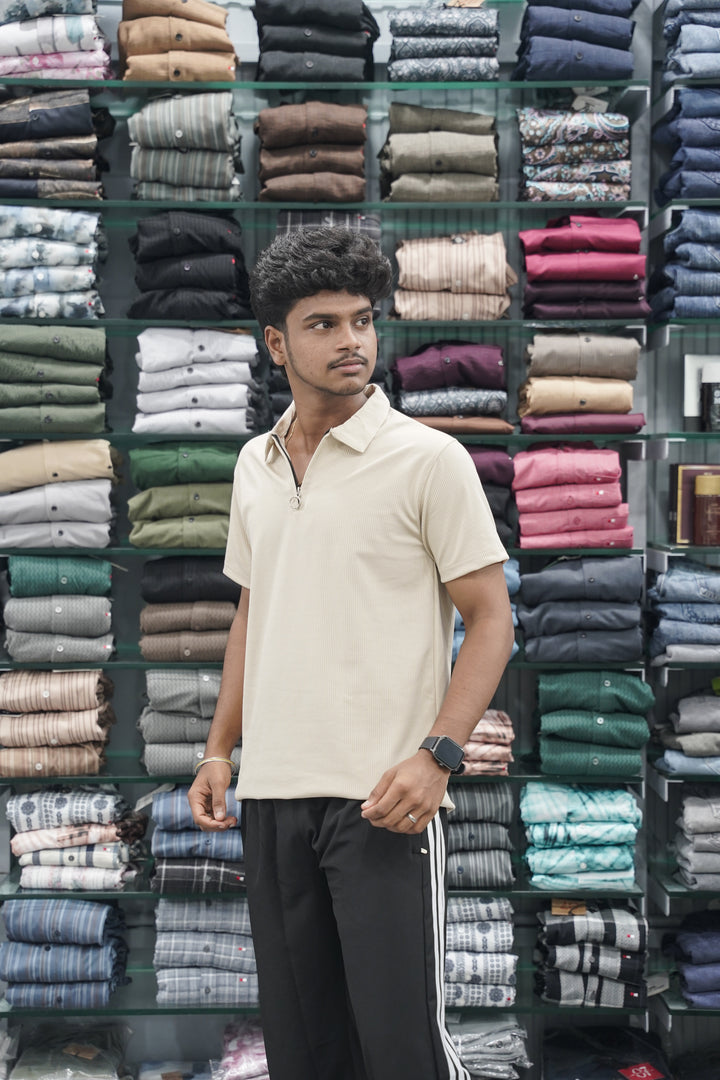 Korean Style Men's Short Sleeve T-Shirt with Zipper Collar - Sandle-7 Man