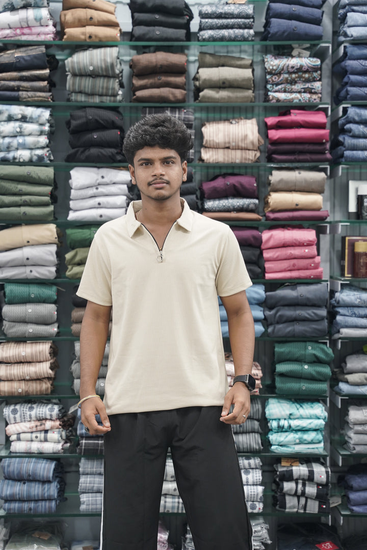 Korean Style Men's Short Sleeve T-Shirt with Zipper Collar - Sandle-7 Man