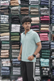 Korean Style Men's Short Sleeve T-Shirt with Zipper Collar - Sky Blue-7 Man