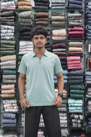 Korean Style Men's Short Sleeve T-Shirt with Zipper Collar - Sky Blue-7 Man